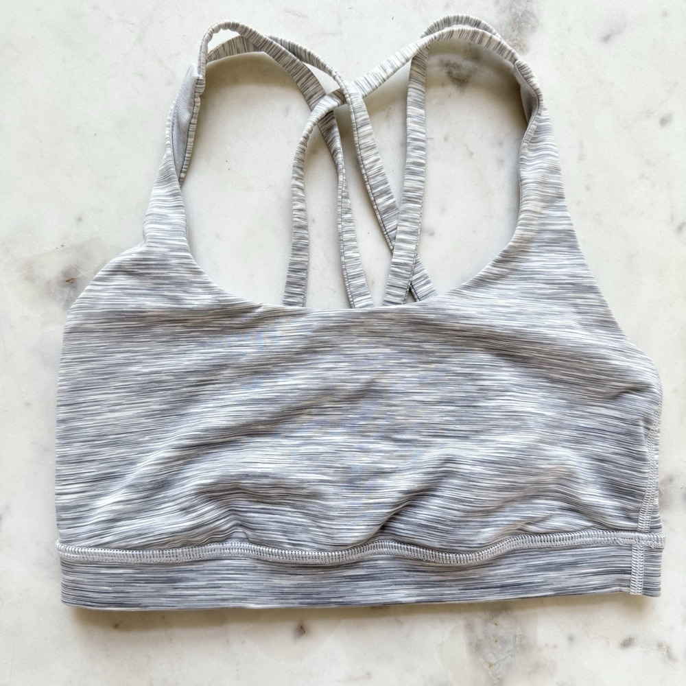 Lululemon Sports Bra Women 4 Grey Space Dye Energy Stretch Padded Strapppy Back